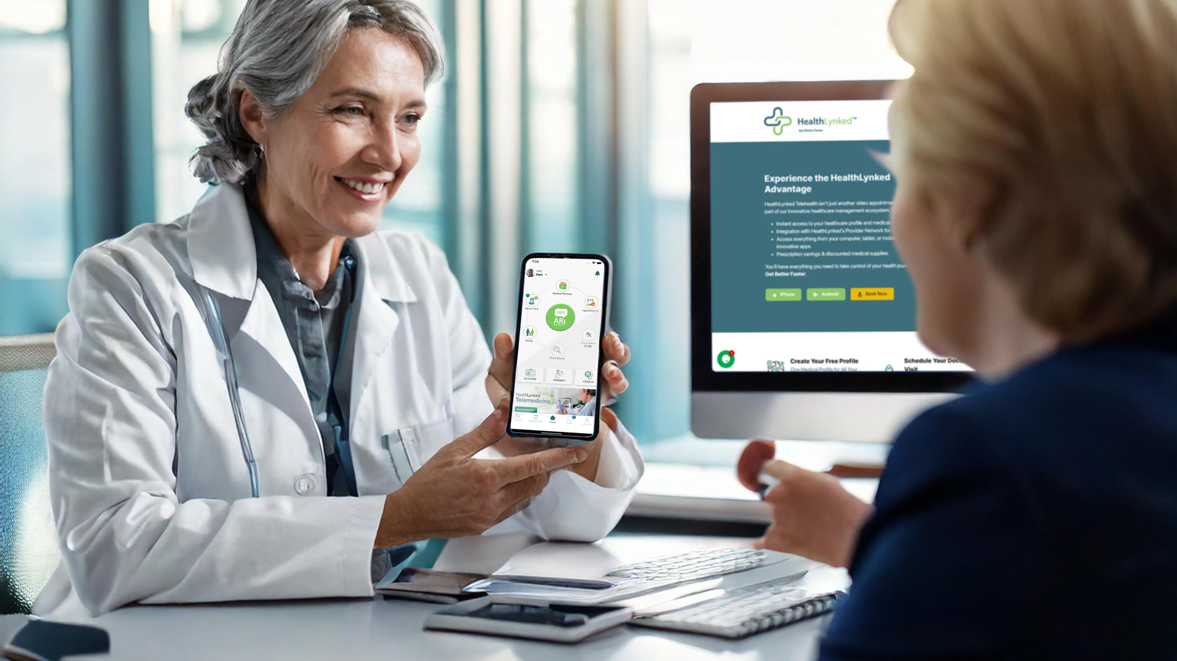 Provider showing patient HealthLynked app - Our Partners